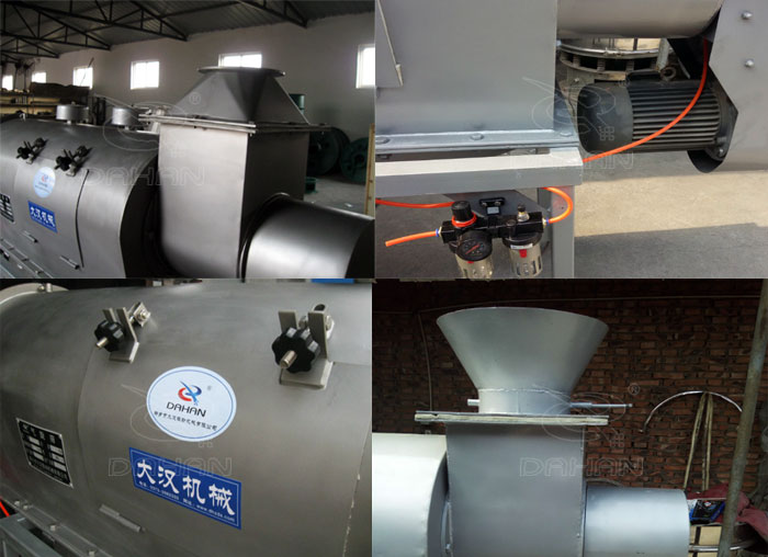 氣旋篩：電機，進料口，氣壓裝置等特寫圖片
