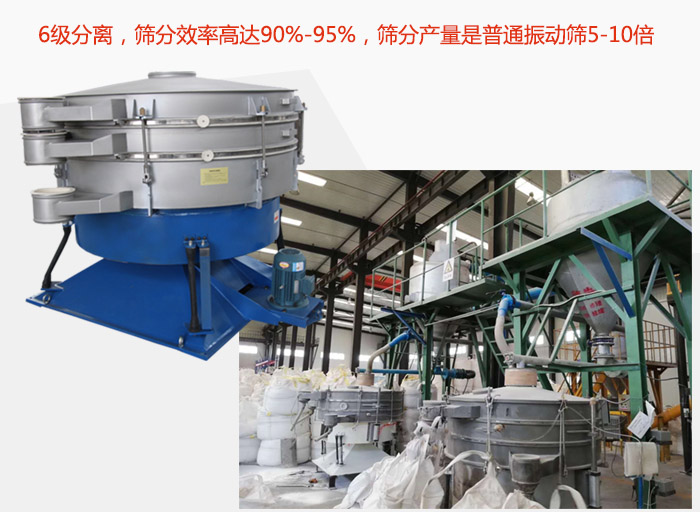 搖擺篩采用6級分離，篩分效率高達90%-95%，篩分產(chǎn)量是普通振動篩5-10倍