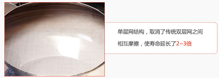 單層網(wǎng)結(jié)構(gòu)，取消了傳統(tǒng)雙層網(wǎng)之間相互摩擦，使壽命延長了2~3倍