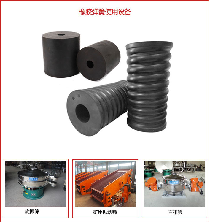橡膠彈簧適用設(shè)備：旋振篩，礦用振動篩，直排篩等