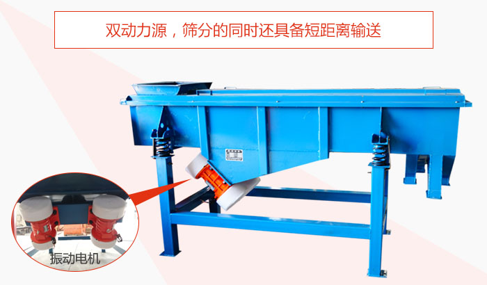 方形振動(dòng)篩雙動(dòng)力源，篩分的同時(shí)還具備短距離輸送。
