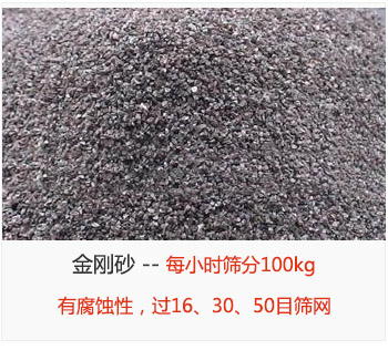 篩分金剛砂每小時(shí)100kg，有腐蝕性，過16、30、50目篩網(wǎng)