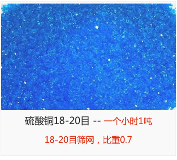 篩分18-20目的硫酸銅 產(chǎn)量一個(gè)小時(shí)1噸，采用18-20目篩網(wǎng)，比重0.7