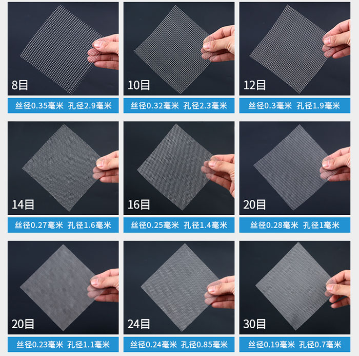 8目-30目金屬絲編織網(wǎng)對應(yīng)的絲徑，孔徑圖片展示